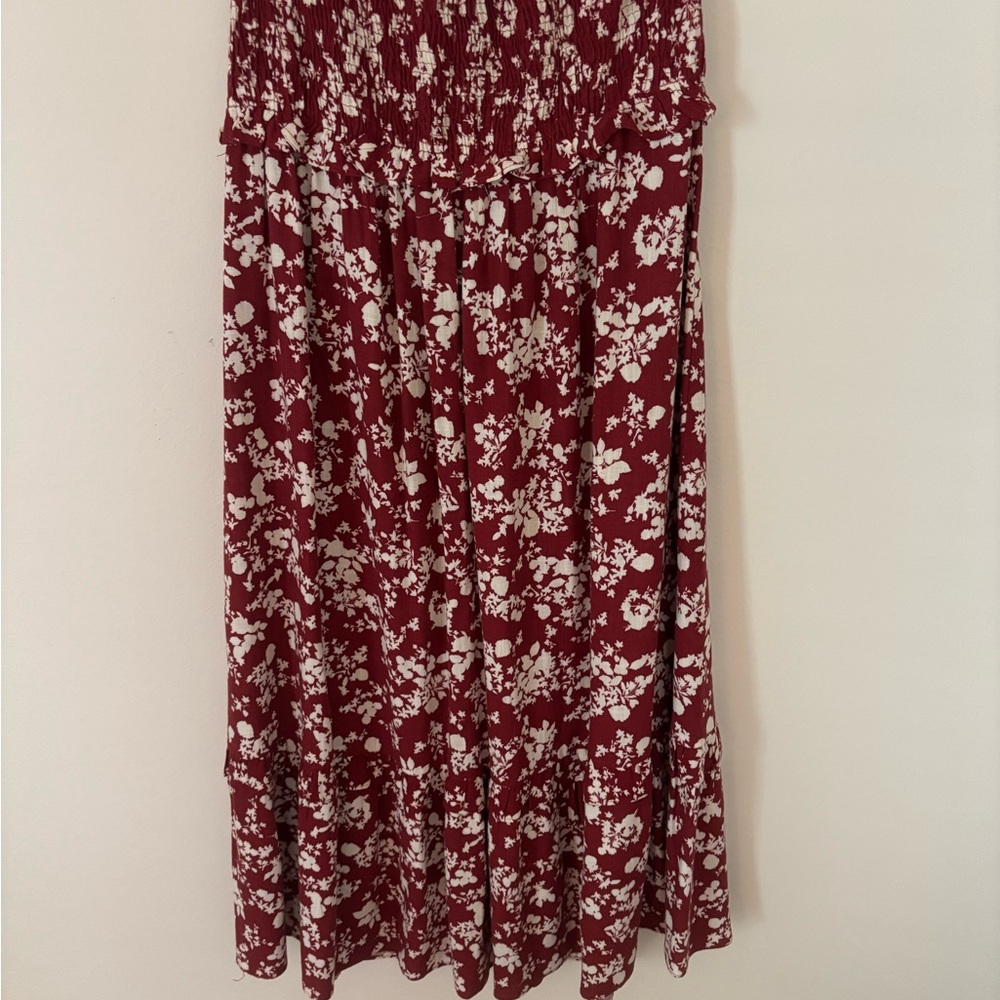 Zara Burgundy Floral Smocked Maxi Skirt